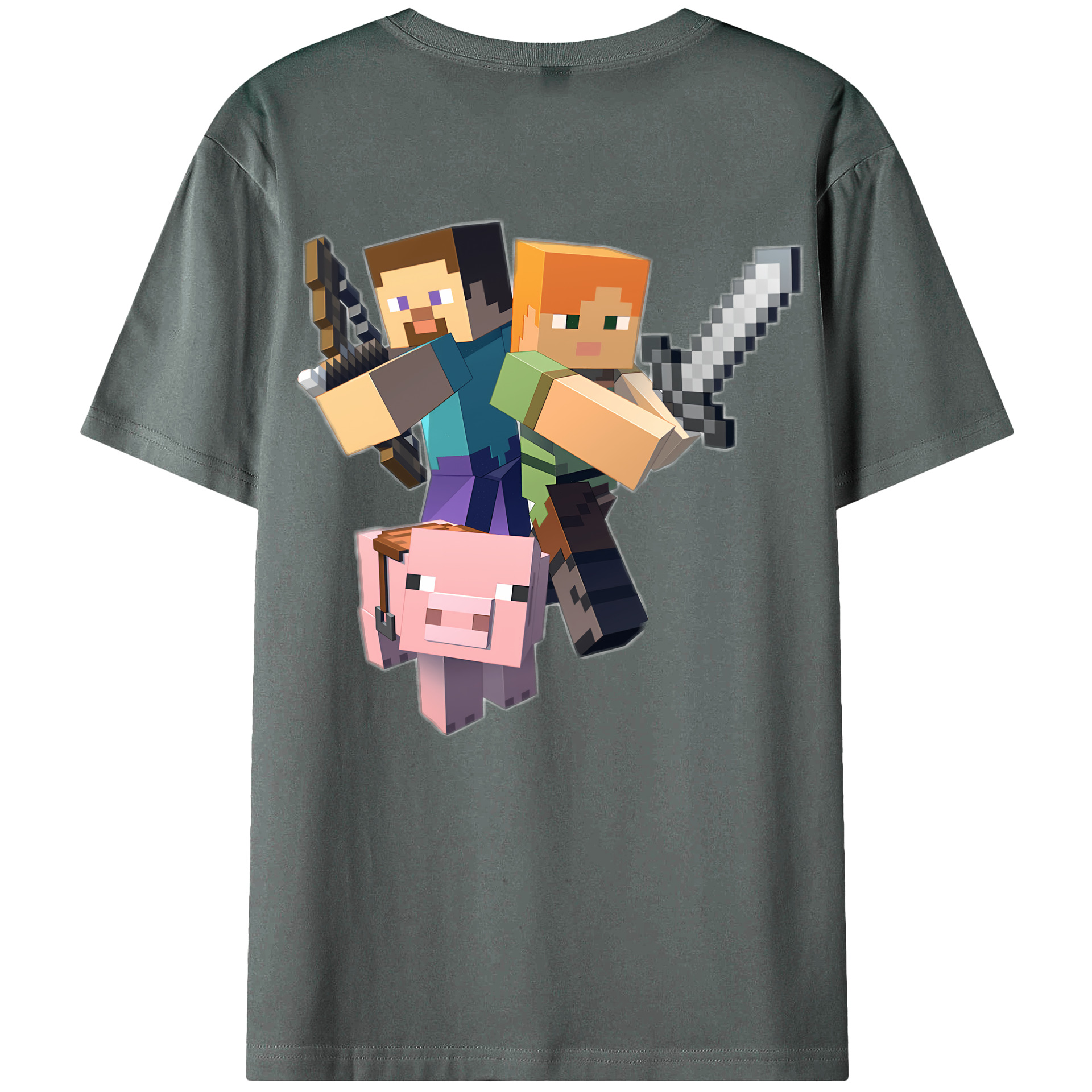 （画像用） マインクラフト ブロックの世界 Minecraft MC Block world 綿100％ メンズ半袖Tシャツ（バックプリント） 通気性